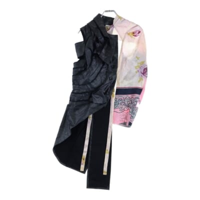 11AW 再構築 ギャザー スカーフスリーブ ワンサイド ロングジャケット グレー レディース GH-J076 AD2011 Aランク