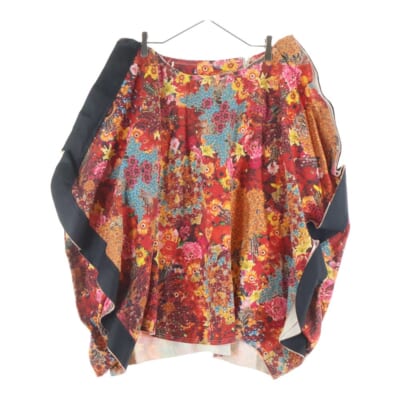 04SS アブストラクト期 変形 立体裁断 フラワー総柄 ベルスカート レディース マルチ GM-S020 Aランク