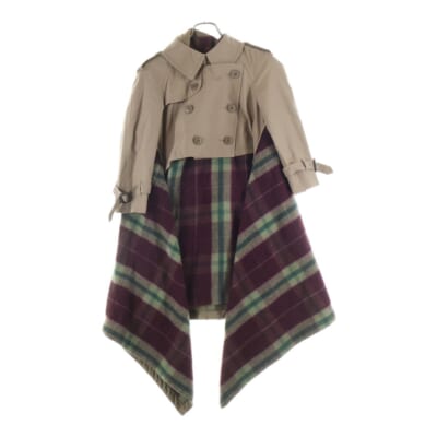09AW チェックブランケット ドッキングコート ベージュ/ボルドー レディース GD-C011 Aランク