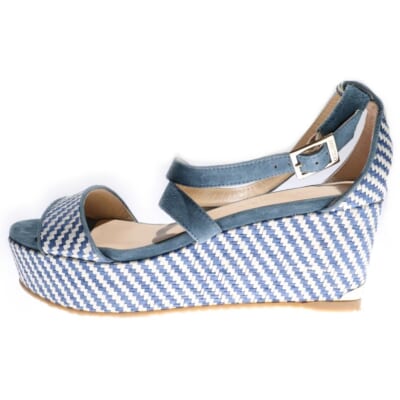 Perla 120 ペルラ ウェッジソール スエード パンプス ブルー/ベージュ レディース Bランク