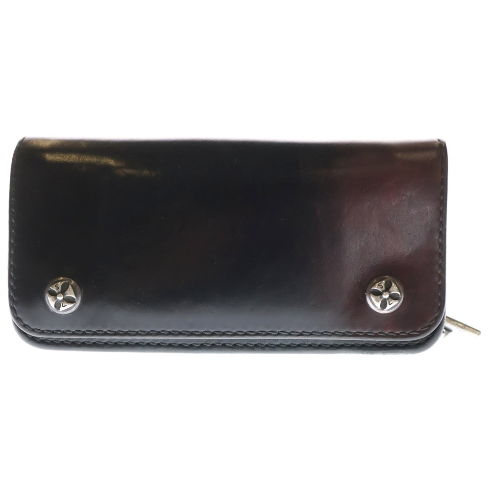 クロスボタン Tバー付き レザー ロングウォレット 長財布 ブラック/シルバー Bランク