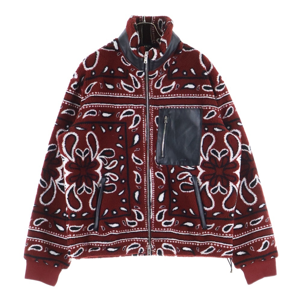 アミリ 22AW PRINTED BANDANA POLAR FLEECE プリント バンダナ ポーラー フリースジャケット バーガンディ