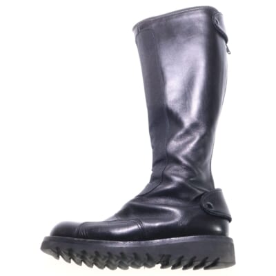 ナイロンパッチワーク レザー ロングブーツ ブラック レディース Bランク