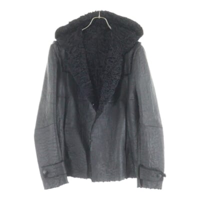 レザー フーデッド 裏地ボア パーカー ジャケット ブラック Bランク