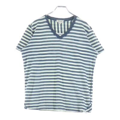 Vネック ボーダー 半袖Tシャツ ホワイト/ブルー Bランク