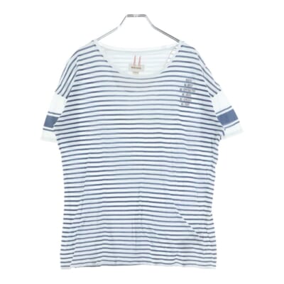 ラウンドネック ボーダー 半袖Tシャツ ホワイト/ブルー Bランク