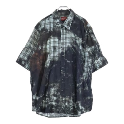 S-UMBE-SSL-Globe SHIRT チェック レーヨン 半袖シャツ ブラック A10513 Bランク