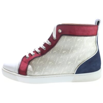 パテント スエード切り替え ハイカットスニーカー ホワイト/レッド/ネイビー Bランク