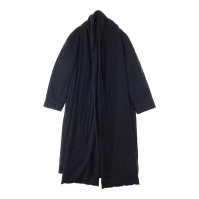 マルジェラ期 カシミヤ マフラー付き 中綿 ラグランスリーブ ガウン ロング コート ブラック Bランク