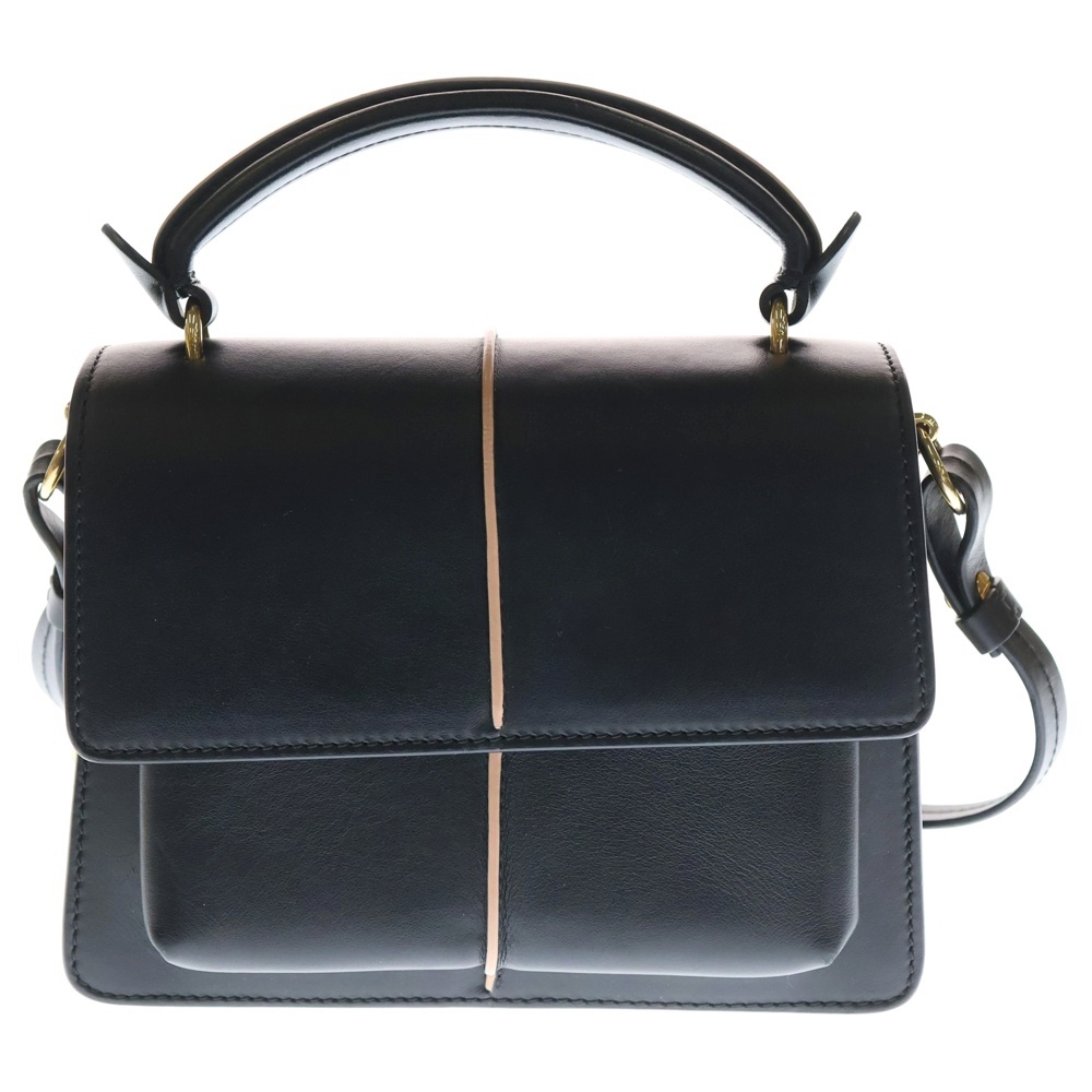 アタッシェ ネ ショルダーバッグ ハンドバッグ ネイビー×ピンク レザー ゴールド金具 Bランク