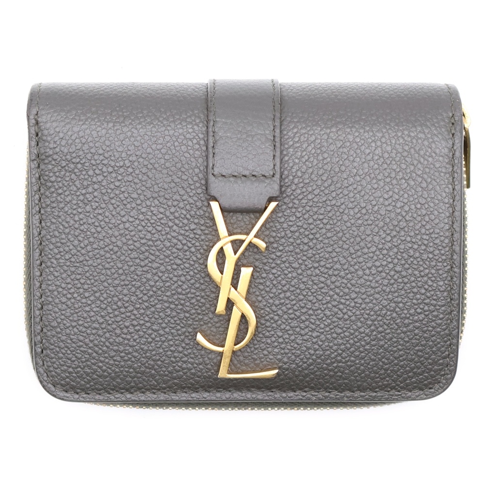 二つ折り財布 コンパクトウォレット カーキ レザー 532867 Bランク