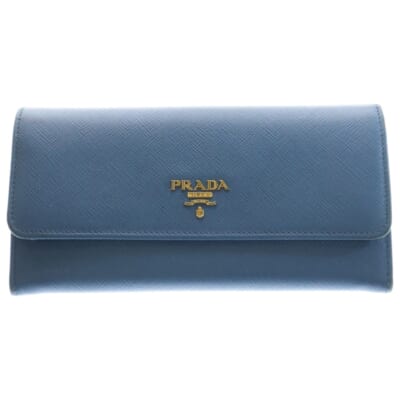 サフィアーノ ロングウォレット フラップウォレット 長財布 カードケース ライトブルー レザー 1MH132 ゴールド金具 Bランク