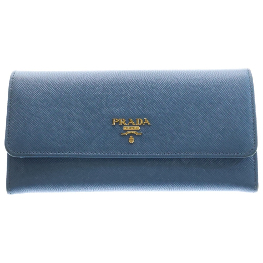 サフィアーノ ロングウォレット フラップウォレット 長財布 カードケース ライトブルー レザー 1MH132 ゴールド金具 Bランク