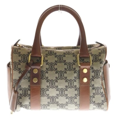 マカダム トリオンフ ミニボストンバッグ ハンドバッグ ブラウン キャンバス×レザー ゴールド金具 Bランク