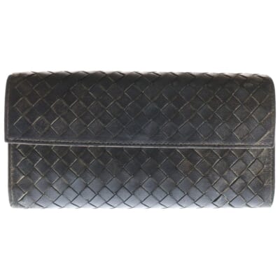 イントレチャート 二つ折り長財布 ロングウォレット カードケース メタリックブラウン レザー ブラウン金具 Bランク