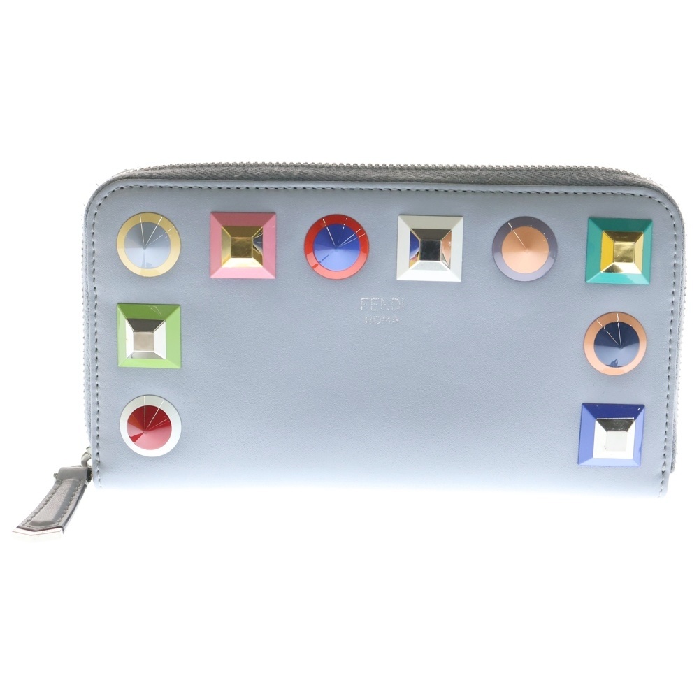 プレキシガラススタッズ ラウンドファスナー長財布 グレー レザー 8M0299 Bランク