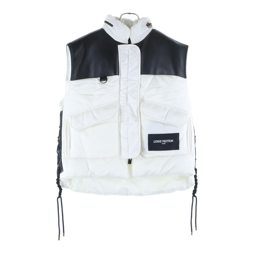 23SS ワッペンロゴ サイドレースアップ レザー切り替え スタンドカラー ジップアップ ダウンベスト レディース RW231W QCE FOOW28 Bランク