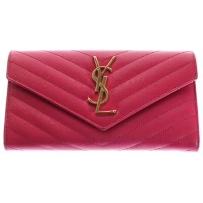 カサンドラ 二つ折り長財布 ロングウォレット カードケース ピンク レザー 372264 ゴールド金具 Bランク