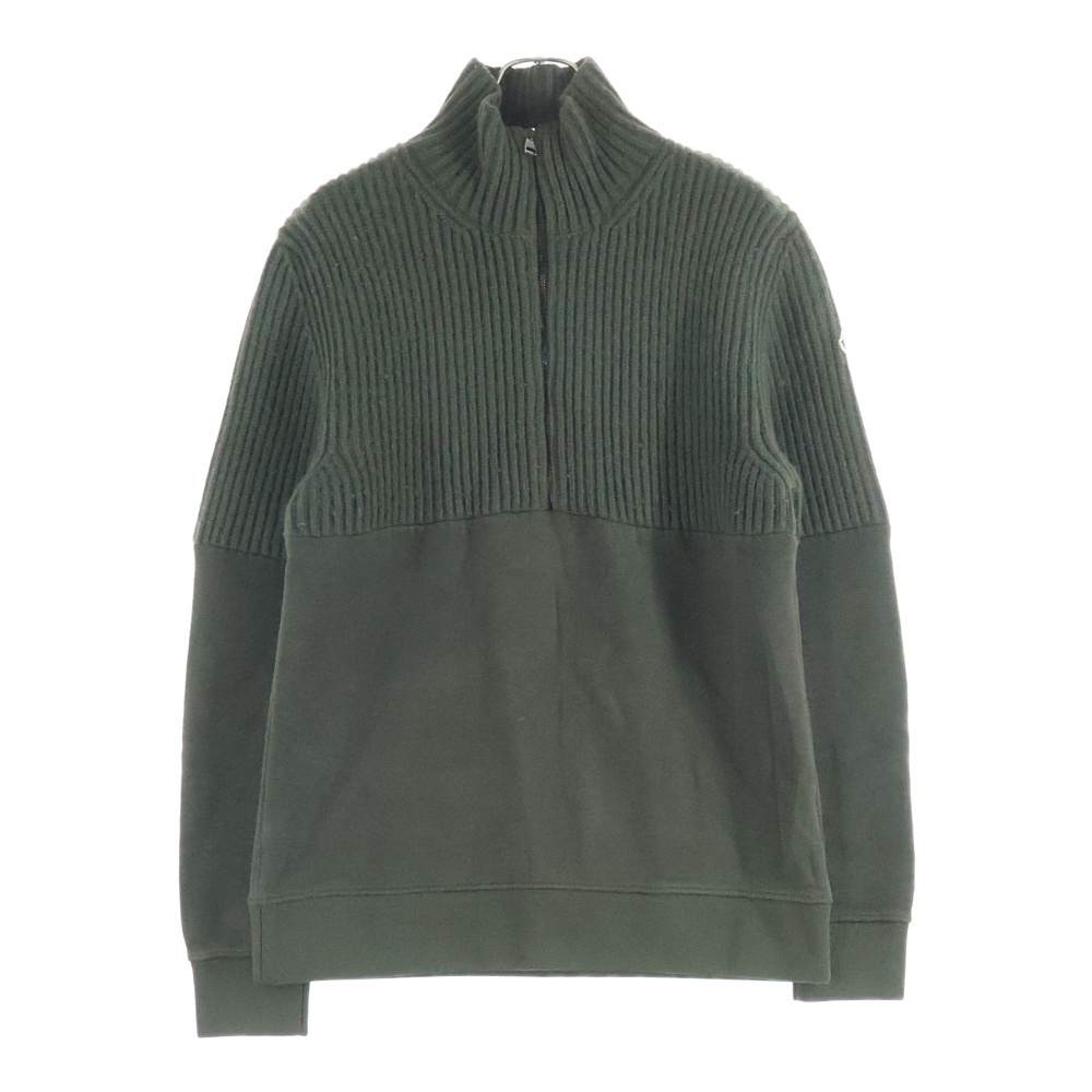 17AW ワッペンロゴ スウェット切り替え タートルネック ハーフジップ 長袖ニット セーター カーキ C20919301400 97897 Bランク