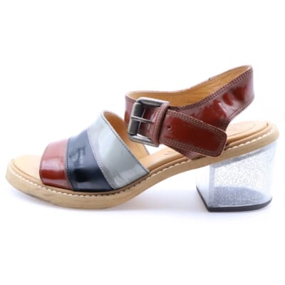 クリアヒール パテントレザー ストラップサンダル シューズ ブラウン/グレー レディース Bランク