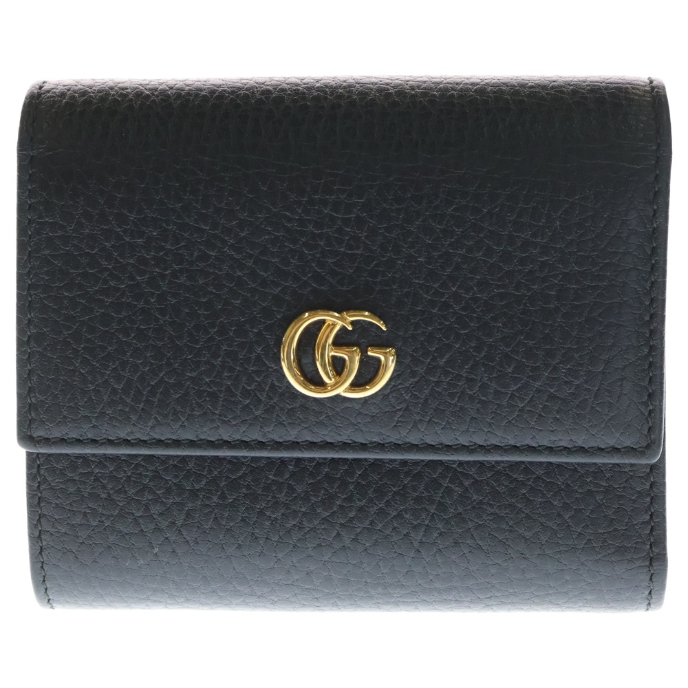 GGマーモント コンパクトウォレット 三つ折り財布 コインケース ブラック レザー 546584 ゴールド金具 Aランク
