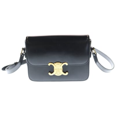 ティーン トリオンフ ショルダーバッグ ブラック シャイニーカーフスキン Bランク