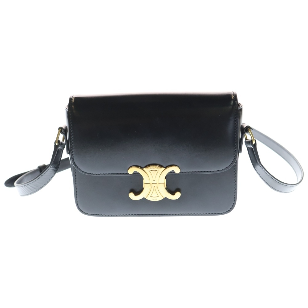 ティーン トリオンフ ショルダーバッグ ブラック シャイニーカーフスキン Bランク