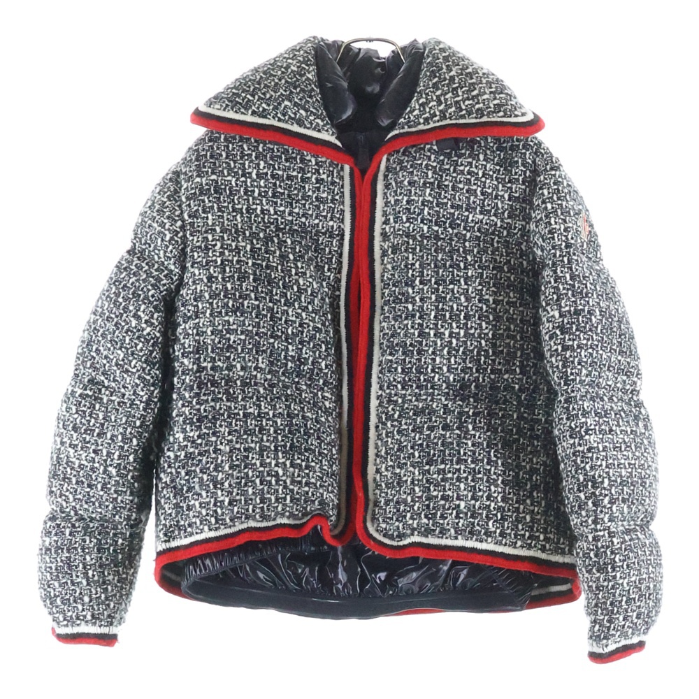 23AW ETERLOU エテルルー ワッペンロゴ ウールツイード ジップアップ ダウンジャケット ブラック/ホワイト I20981A00056 59746 Bランク