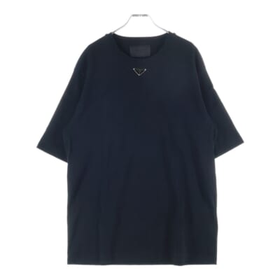 23SS トライアングルロゴプレート クルーネック 半袖Tシャツ カットソー ブラック UJN861 Aランク