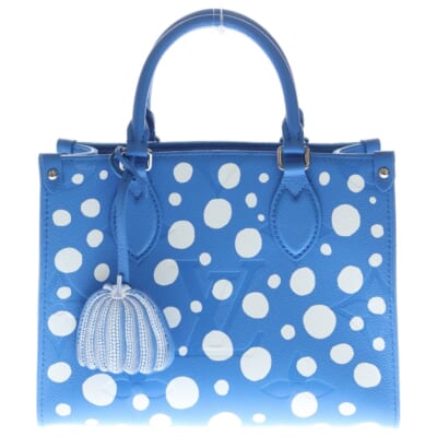 23SS ×YK OnThe Go PM Leather Handbag M46424 ×草間彌生 オンザゴー PM モノグラムレザー2WAYハンドバッグ ショルダーバッグ ホワイト×ブルー Aランク