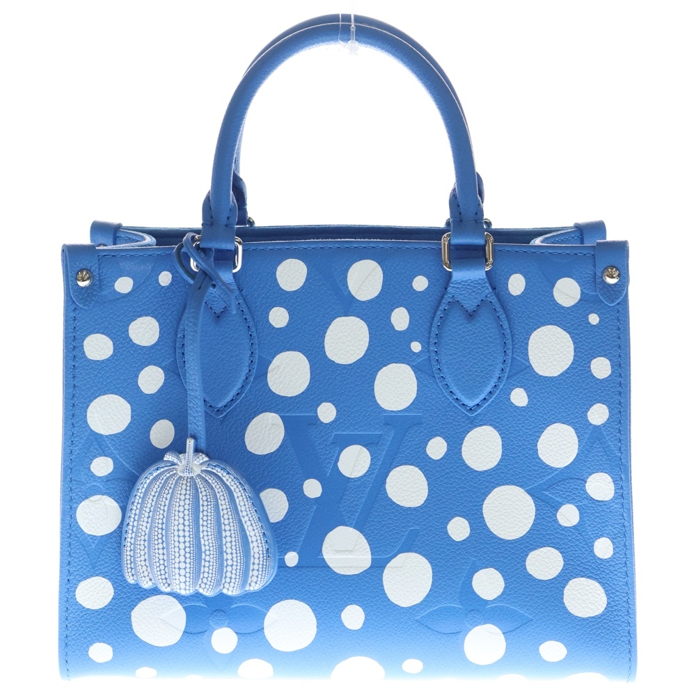 23SS ×YK OnThe Go PM Leather Handbag M46424 ×草間彌生 オンザゴー PM モノグラムレザー2WAYハンドバッグ ショルダーバッグ ホワイト×ブルー Aランク