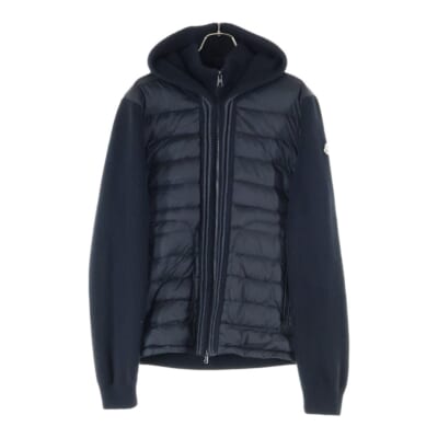 15AW MAGLIONE マグリオン ワッペンロゴ ニット切り替え フーデッド ジップアップ ダウンジャケット ブラック A20919413700 97815 Bランク