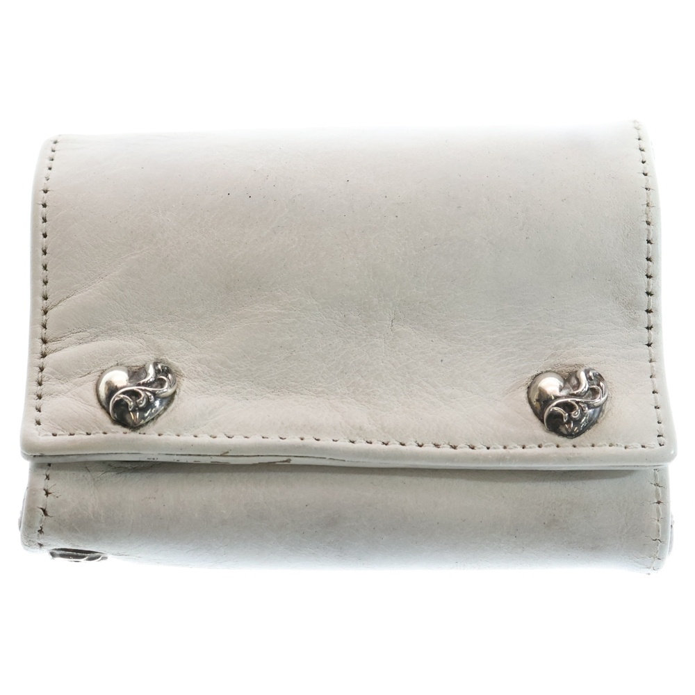 3FOLD 3フォールド ハートボタン レザーウォレット 財布 ホワイト BCA364 Bランク