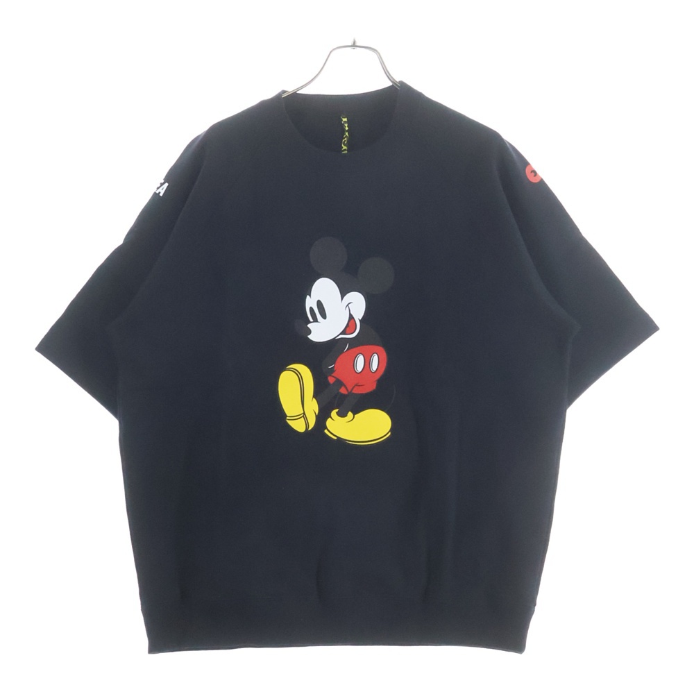 ×Disney×EY×WDSCOLLABQ/S/ SLEEVE SWEAT ディズニー ミッキーマウスプリント クルーネック半袖スウェットトレーナー ブラック WDS-EY-02 Sランク