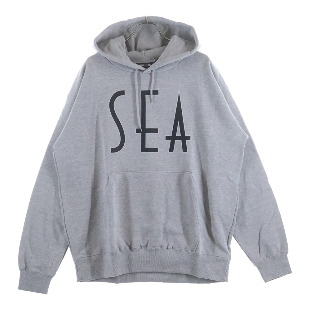 SEA (wavy) HOODIE ロゴ プリント スウェットプルオーバーパーカー グレー WDS-20A-TPS-05 Sランク