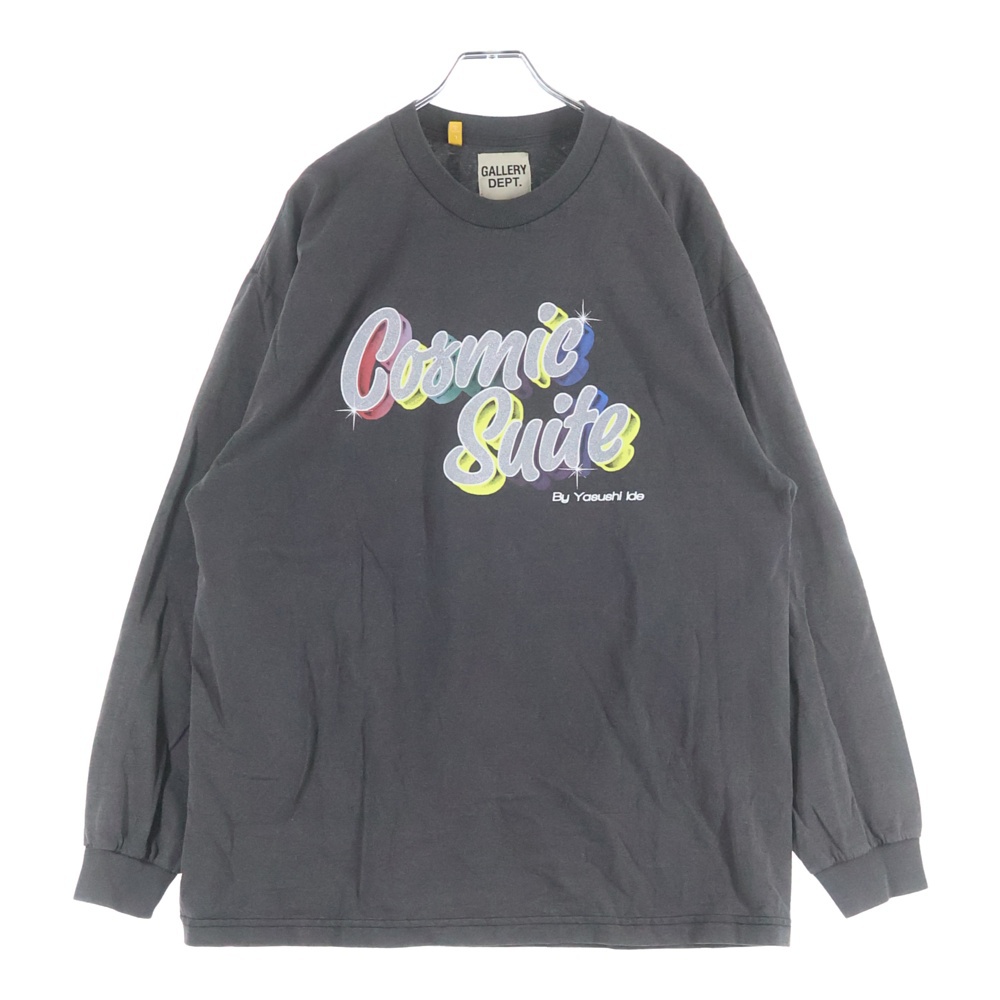 ペイント加工 フロントロゴ クルーネック ロングスリーブ 長袖Tシャツ カットソー ブラック Bランク