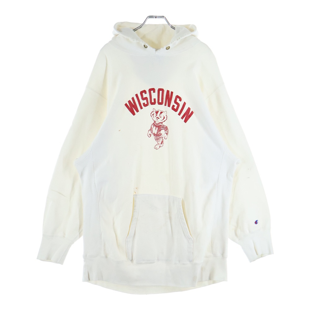 80s REVERSE WEAVE PULLOVER PARKER リバースウィーブ フロント ロゴ プルオーバー パーカー ホワイト Bランク