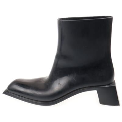 サイドロゴ ラバー アンクルブーツ ヒール ロングブーツ スクエアトゥ ブラック Bランク