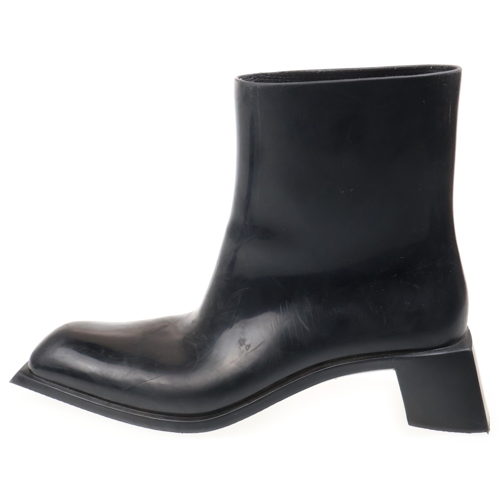 サイドロゴ ラバー アンクルブーツ ヒール ロングブーツ スクエアトゥ ブラック Bランク