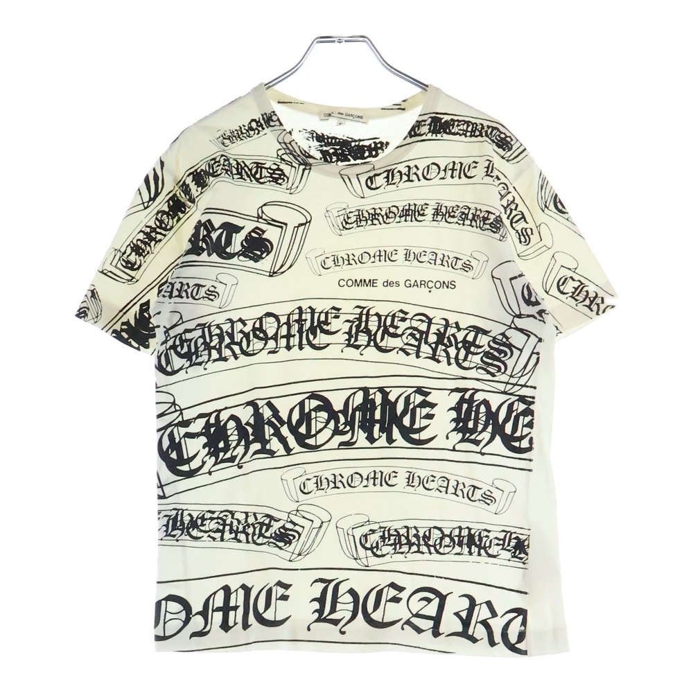 ×COMME des GARCONS コムデギャルソン スクロールラベル ロゴ総柄クルーネック半袖Tシャツ カットソー ホワイト OT-T022 Bランク
