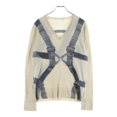 MADE IN ITARY イタリア製 ベルトデザイン ニットセーター ウール ホワイト 261698 Q1ADZ Bランク