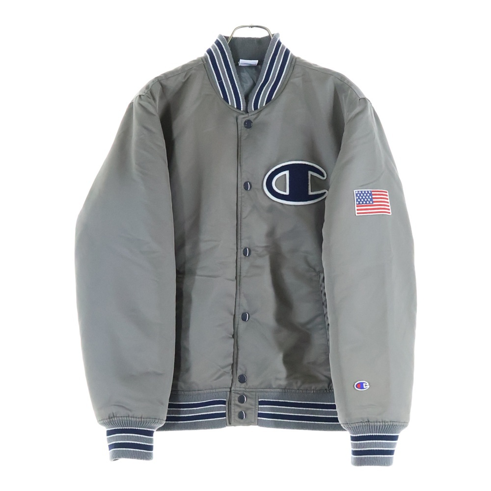 ロゴ刺繍 ナイロン スタジアムジャケット ベースボールジャケット グレー C3-L614 Bランク
