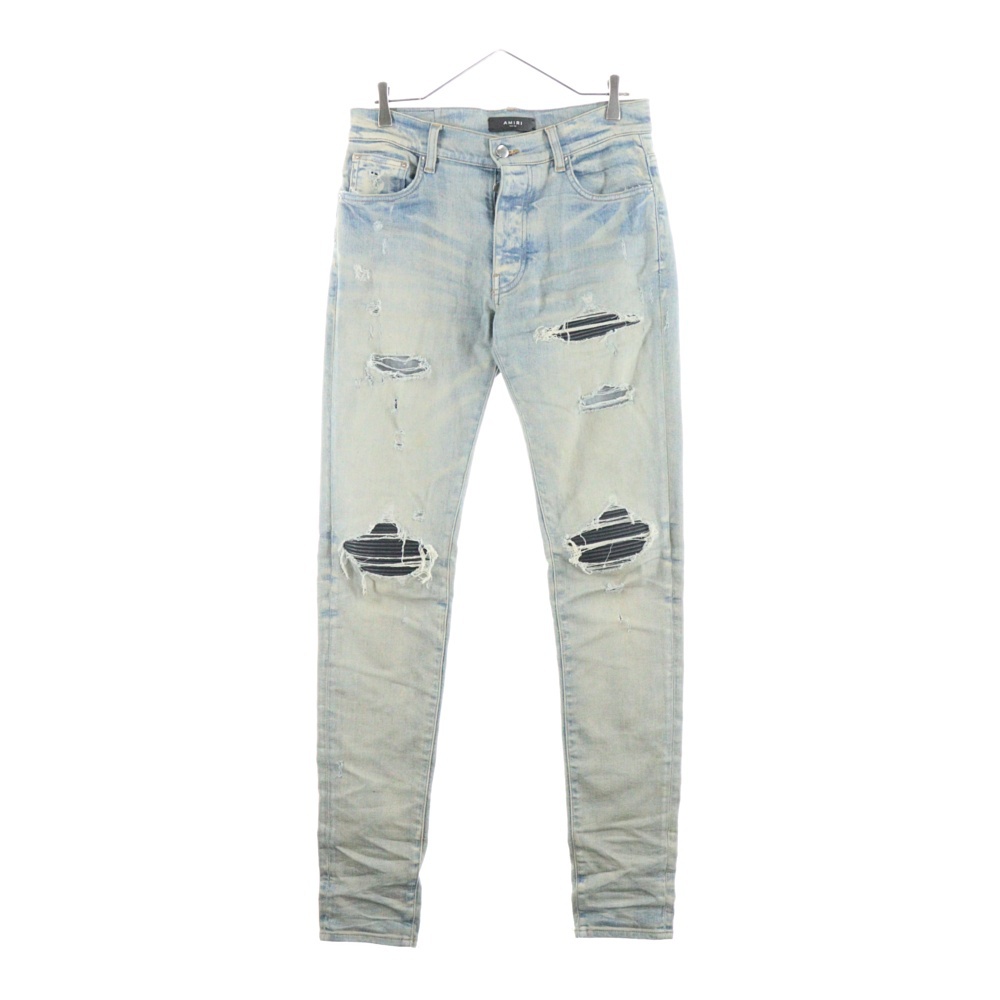 ダメージ加工スキニーデニムパンツ ジーンズ インディゴ Bランク