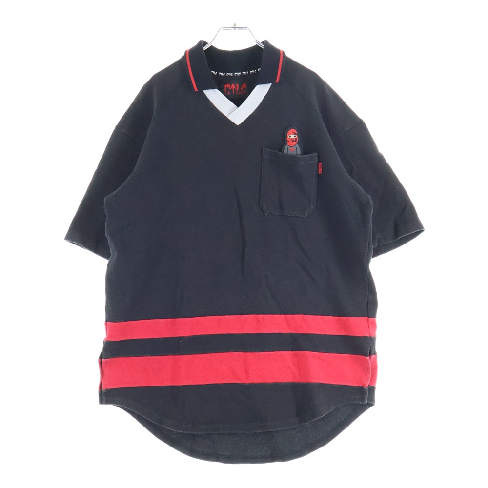 ラバーワッペン オーバーサイズ コットン 半袖ポロシャツ カットソー ブラック 2101070302 Bランク