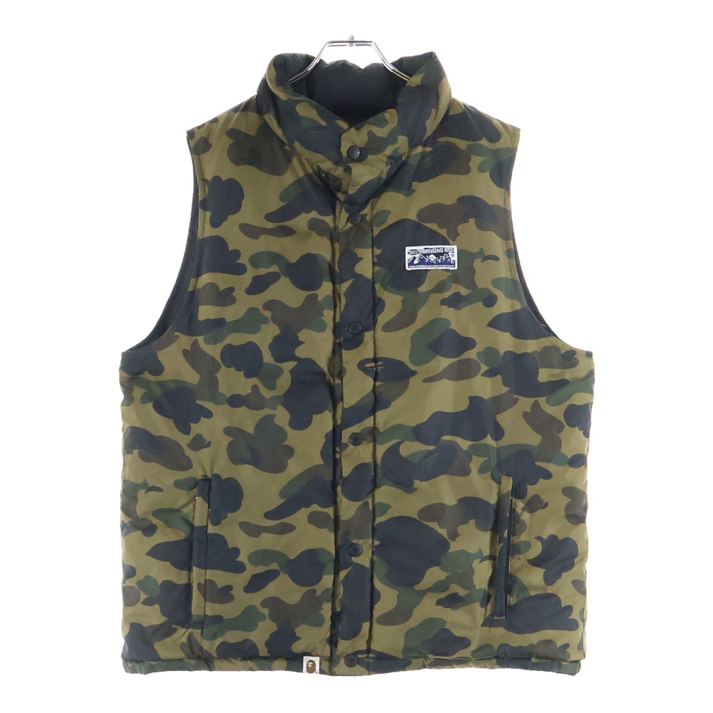 ワンポイントロゴ リバーシブル カモフラ ダウンベスト ブラック/カーキ 1870‐140‐053 Bランク
