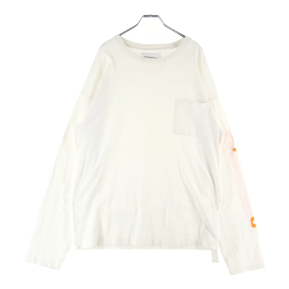 25SS ×Peacemaker L/S Pocket Tee ×ピースメーカー 袖プリント ポケット付き長袖Tシャツ カットソー ホワイト Bランク