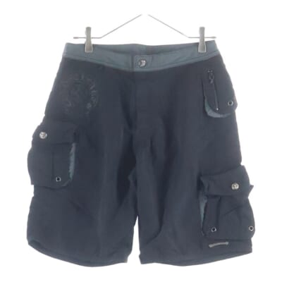 SWIM PANTS CRS BTN クロスボールボタン スクロールラベル付 ハーフパンツ ブラック Cランク