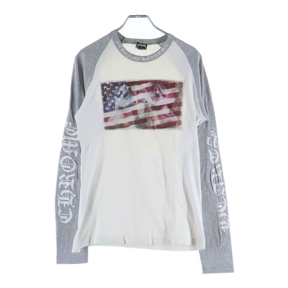 American Flag L/S Tee アメリカンフラッグ クルーネック 長袖Tシャツ ホワイト Bランク