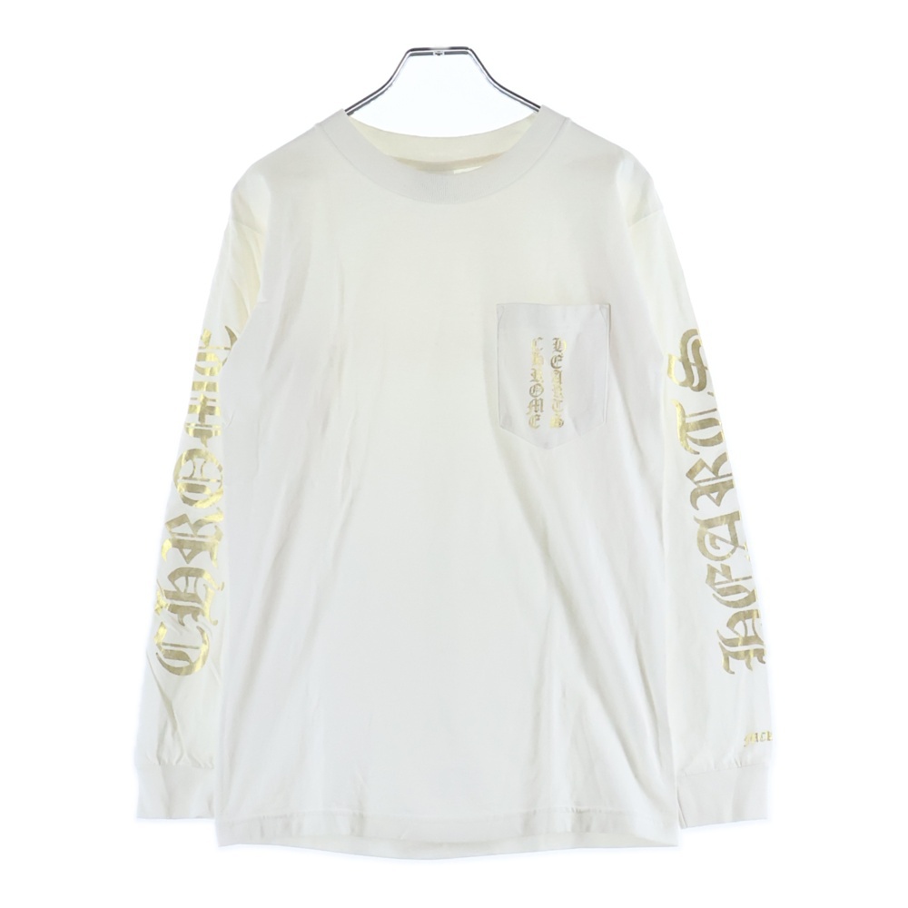OLD CH T-SHRT 袖ロゴプリント クルーネック 長袖Tシャツ ホワイト/ゴールド Bランク