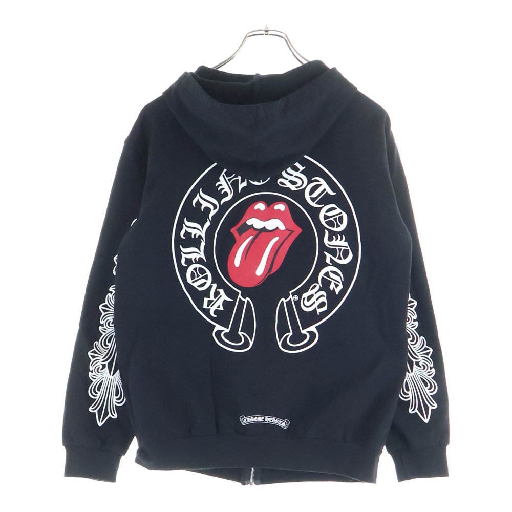 ×The Rolling Stones Lip And Tongue Hoodie ローリングストーンズ リップアンドタン ホースシュープリント ジップアップパーカー ブラック Bランク